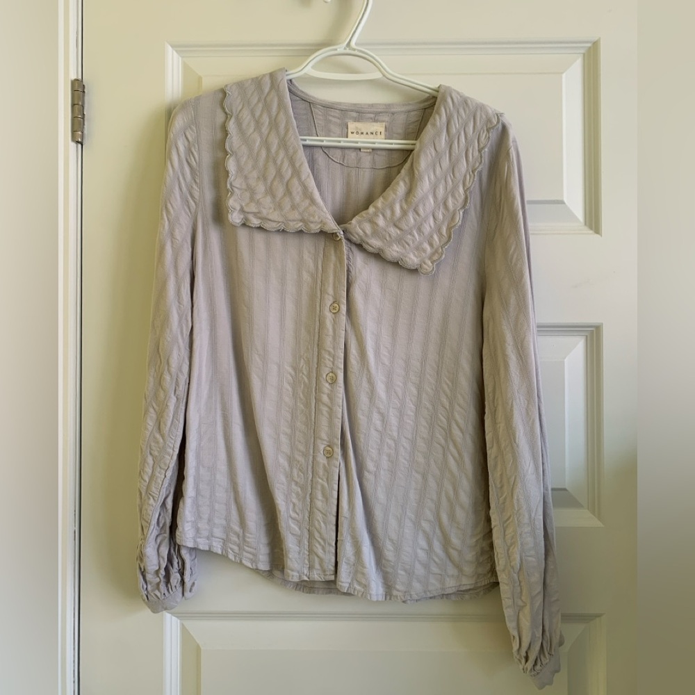 Women's Gray Button-Up with large collar
